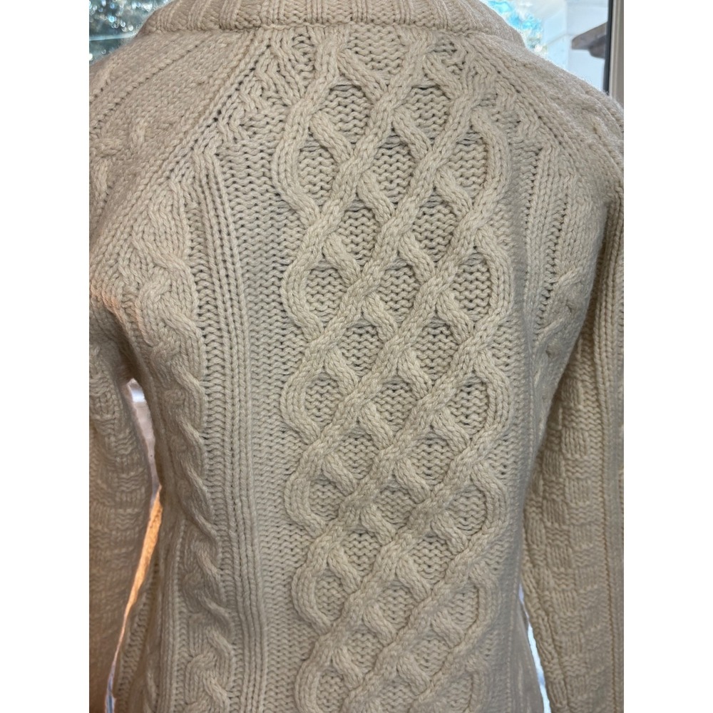 LL Bean Women Ivory Cable Knit Wool Scoop Neck Sweater with Pockets Cream Size M - Picture 5 of 14